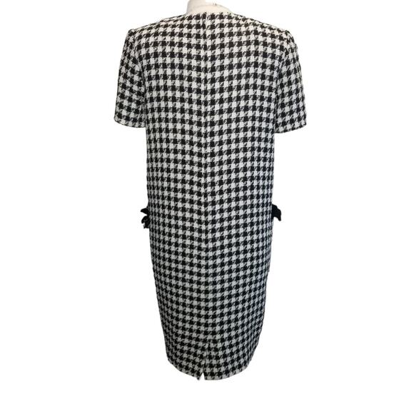 Albert Nipon Dress Size 10 Houndstooth Shift Dress Fringe Trim Black White - Picture 2 of 9